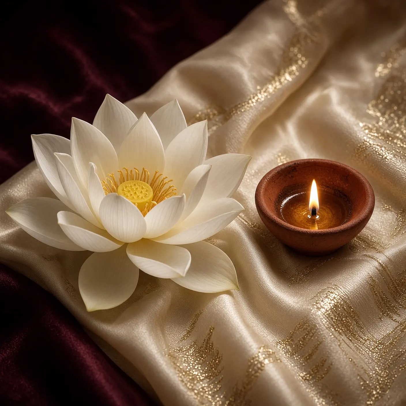 A lotus and a clay lamp